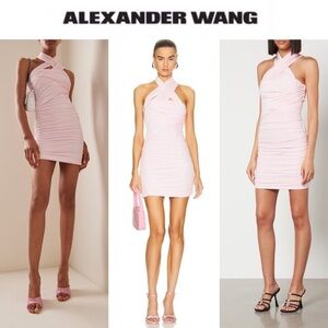Alexander Wang Interwoven Faux-Suede Mini Halter Dress in Pink sz L